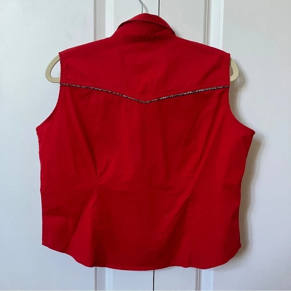 Vintage Cumberland Outfitters Red Western Coastal Cowgirl Snap Button Sleeve Top - Picture 4 of 6